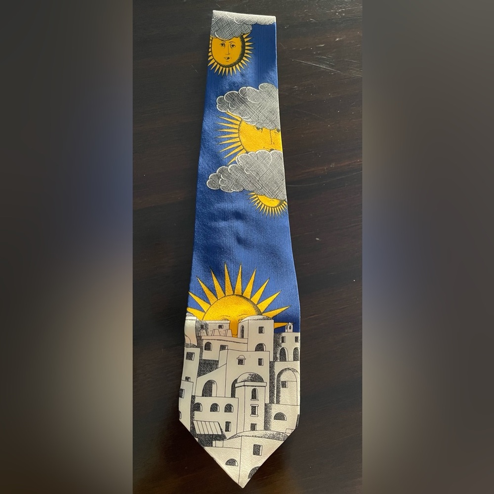 Fornasetti Blue And Yellow Architectural Design Tie View 3